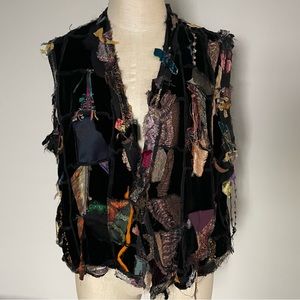 Shepatin art to wear black velvet patchwork vest size S